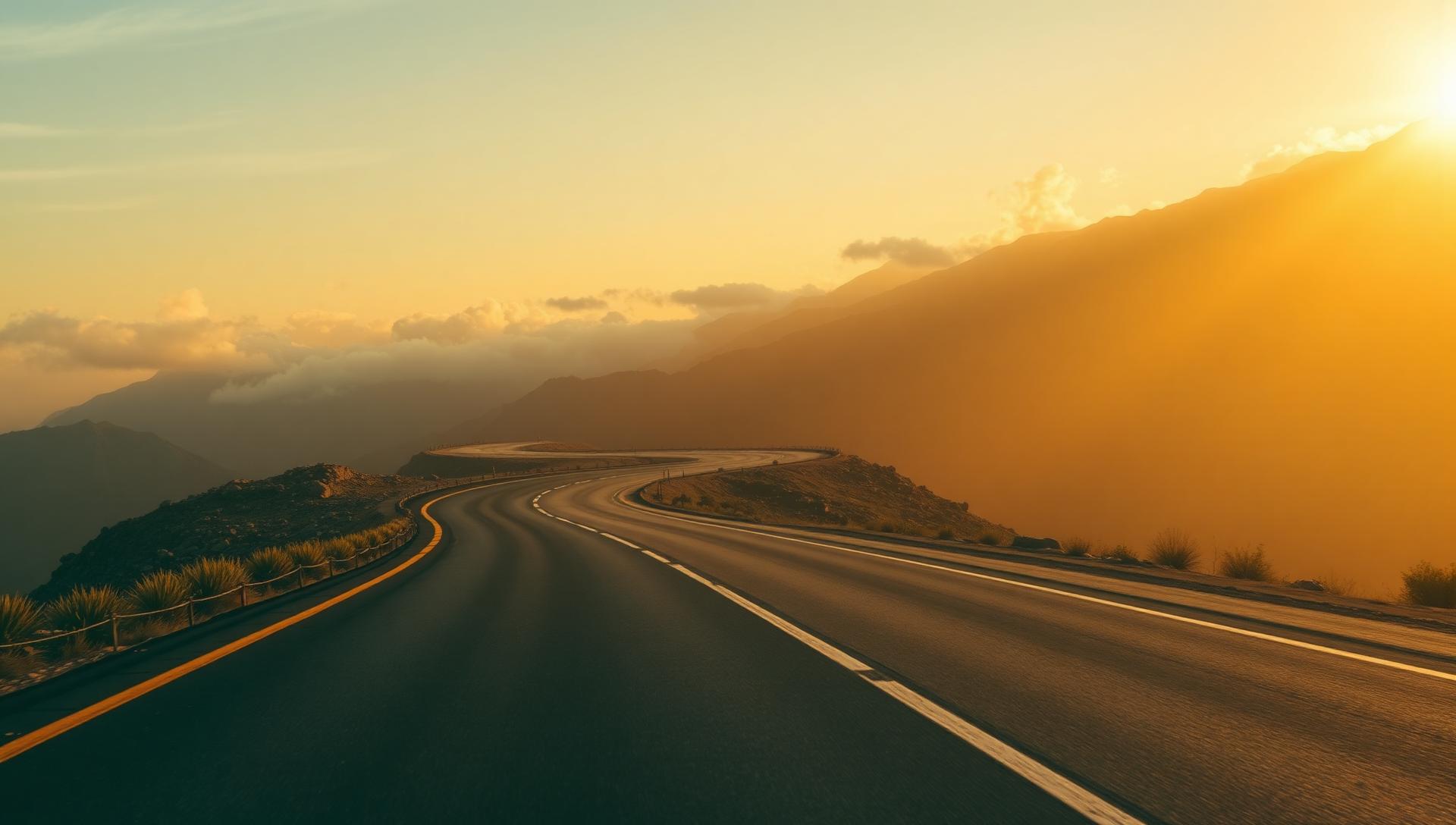 Mountain highway at sunrise